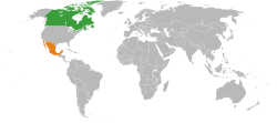 Map indicating locations of Canada and Mexico