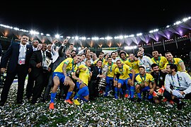 Die brasilianische Fußballnationalmannschaft feiert den Sieg