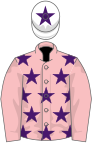 Pink, purple stars, pink sleeves, white cap, purple star