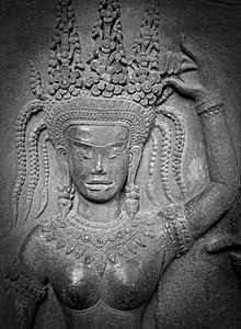 Devata Sculpture on Wall at Angkor Wat temple, Cambodia