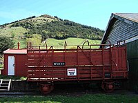 Hc Class cattle wagon HC1018 and ganger's hut (on loading bank) at Little River Station. A notable omission are the running boards that should be on top of the roof.