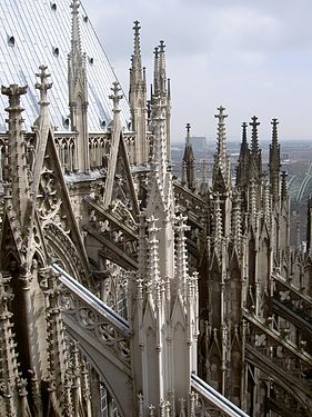 The flying buttresses and pinnacles of the Medieval east end