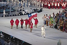 Photographie de l'entrée de la délégation chilienne lors de la cérémonie d'ouverture.