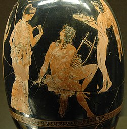 Ceramică cu Afrodita, Adonis și Eros (circa 410 î.Hr., Muzeul Luvru)