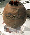 Pot, excavated from Burzahom (c. 2700 BCE), depicts horned motifs, which suggest links with sites like Kot-Diji, in Sindh.