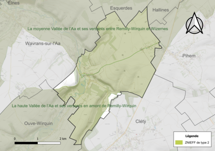 Carte des ZNIEFF de type 2 sur la commune.