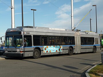 Dual mode (electric trolleybus and diesel) DMA-460LF low-floor of MBTA Silver Line in Boston, Massachusetts