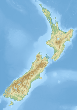 Map of New Zealand with mark showing location of the Canterbury Bight