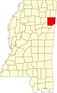 Map of Misisipi highlighting Monroe County