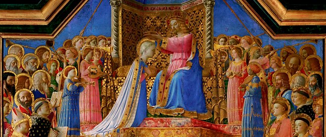 Fra Angelico: Marienkrönung, 1430–1435 (Detail mit Engeln und Heiligen), Louvre