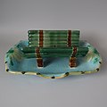 Asparagus server (table ware), 13.4 in, c. 1870, naturalistic coloured glazes majolica