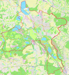 Mapa konturowa Karwiny, po lewej znajduje się punkt z opisem „Kościół pw. św. Piotra z Alkantary”