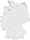 Mapa da Alemanha, posição de Bremen acentuada