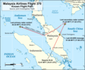 Known path of Flight 370 from secondary and military radar (English)/Laluan Penerbangan 370 yang diketahui melalui radar sekunder dan radar ketenteraan (Bahasa Inggeris)/二次雷达和军用雷达所显示的370航班的已知飞行路径 (英文)/二次雷達和軍用雷達所顯示的370航班的已知飛行路徑。(英文)