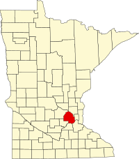 Map of Minesota highlighting Hennepin County