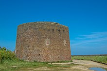 Photograph of the Martello tower on the edge of the Clacton-on-Sea Golf Club