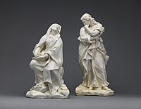 Mater Dolorosa and Saint John the Evangelist (18 inches or 46.4 cm high) from a Crucifixion group, Gricci, c. 1744