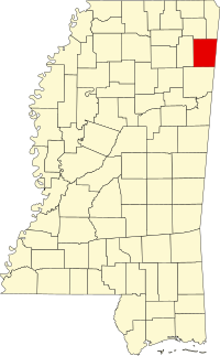 Map of Misisipi highlighting Itawamba County