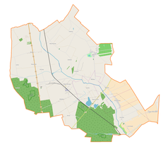 Mapa konturowa gminy Nowe Ostrowy, po lewej znajduje się punkt z opisem „Ostrowy”