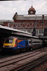 East Midlands Trains High Speed Train arriving at Nottingham station.