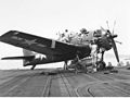 Grumman F6F Hellcat maintenance on USS Essex (CV-9) in July 1944