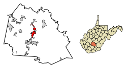 Location of Fayetteville in Fayette County, West Virginia.