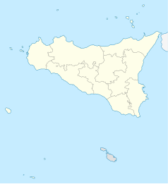 Mapa konturowa Sycylii, u góry nieco na prawo znajduje się punkt z opisem „Tusa”