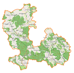 Mapa konturowa powiatu wałbrzyskiego, w centrum znajduje się punkt z opisem „Tunel kolejowy pod Małym Wołowcem”