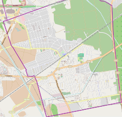 Mapa konturowa Ząbek, w centrum znajduje się punkt z opisem „Ząbki”