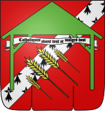 Représentation d'un blason sur fond de gueules.