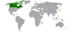 Map indicating locations of Canada and Japan