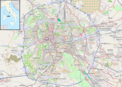 Mapa konturowa Rzymu, blisko centrum na lewo znajduje się punkt z opisem „Pałac Kancelaryjny w Rzymie”