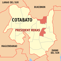 Mapa ng Cotabato na nagpapakita sa lokasyon ng President Roxas.