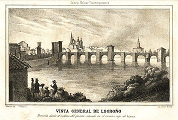 Vista general de Logroño. "Galería Militar Contemporánea". Madrid 1846