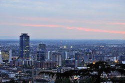 The skyscrapers of Brescia Due, seen from the mountains