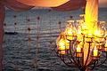 A modern candelabra used decoratively at a wedding in the Casa Pueblo historic building in Uruguay