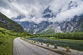 Cloudy Romsdalen and Trolltindene, Møre og Romsdal, Norway in 2013 June.jpg