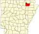 Map of Arkansas highlighting Lawrence County