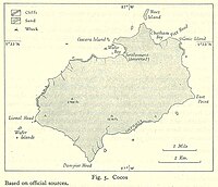 island outline with some marked features including the locations of two shipwrecks in an area identified as Wafer Bay