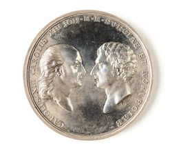 Silvermedalj, 1818. Åtsida, Karl XIII och Karl XIV Johan - Skoklosters slott - 109344.tif