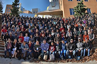 File:WikiConference NA 2019 group photo; I am flashing the shaka sign behind the Seattle Sounders fan.