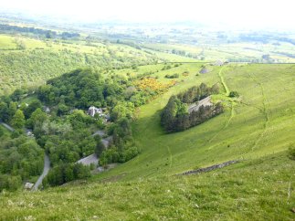 General view of Ecton Hill showing the Boulton & Watt engine house (upper right) and the G A Cox study centre (lower left)