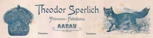 Theodor Sperlich, Pelzwaren-Fabrikation, Aarau. Briefkopf mit geschmücktem Fußkorb (1907)