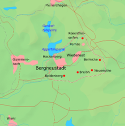 Karte von Bergneustadt mit den wichtigsten Ortsteilen