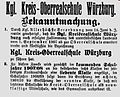 Allerhöchster Erlaß 1907 zur Erweiterung der Kreis-Realschule Würzburg