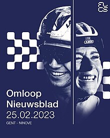 Previous winners Wout van Aert and Annemiek van Vleuten portrayed on the event poster