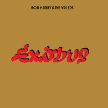 A gold-colored square with the red title "EXODUS" in the center and a small black "BOB MARLEY & THE WAILERS" at the top.