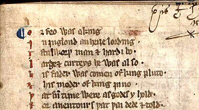 Tolkien used the medieval poem Sir Orfeo, which begins "Orfeo was a king In Inglond an heiȝe lording" for his Tale of Aragorn and Arwen.[26]