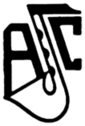 The logo of the Antwerp Jazz Club, as retrieved in 2016. The logo depicts the abbreviation of the club (AJC), while a saxophone takes on the shape of the middle letter "J".
