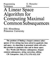 A linear space algorithm for computing maximal common subsequences